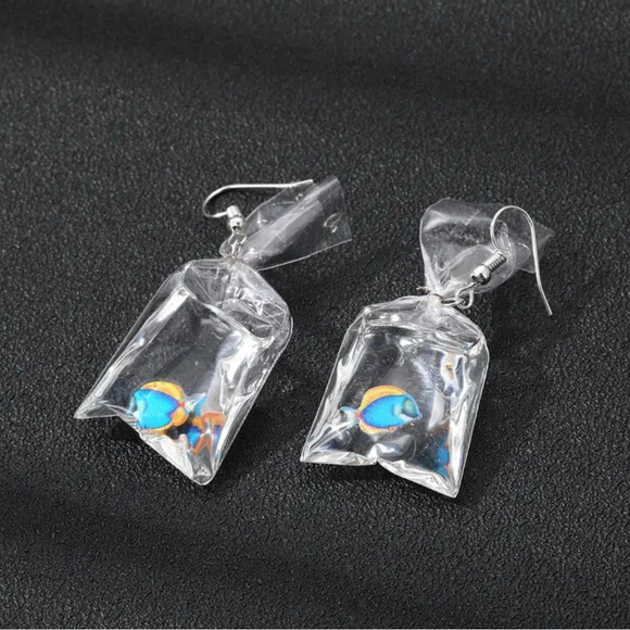 Other - Fish Bag Earrings with Blue and Orange Design